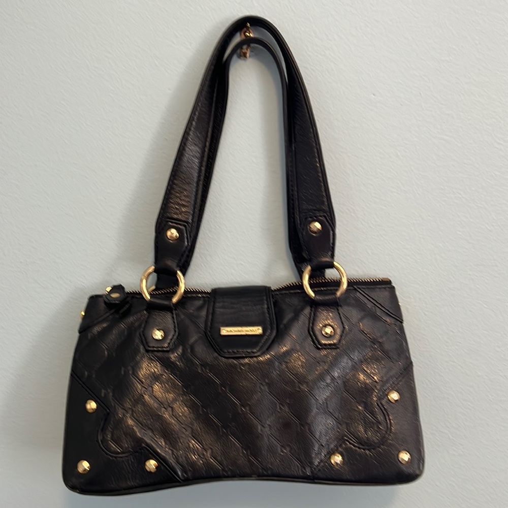 Michael Kors vintage black leather shoulder bag with “m” logo print. Well worn. - Picture 2 of 11